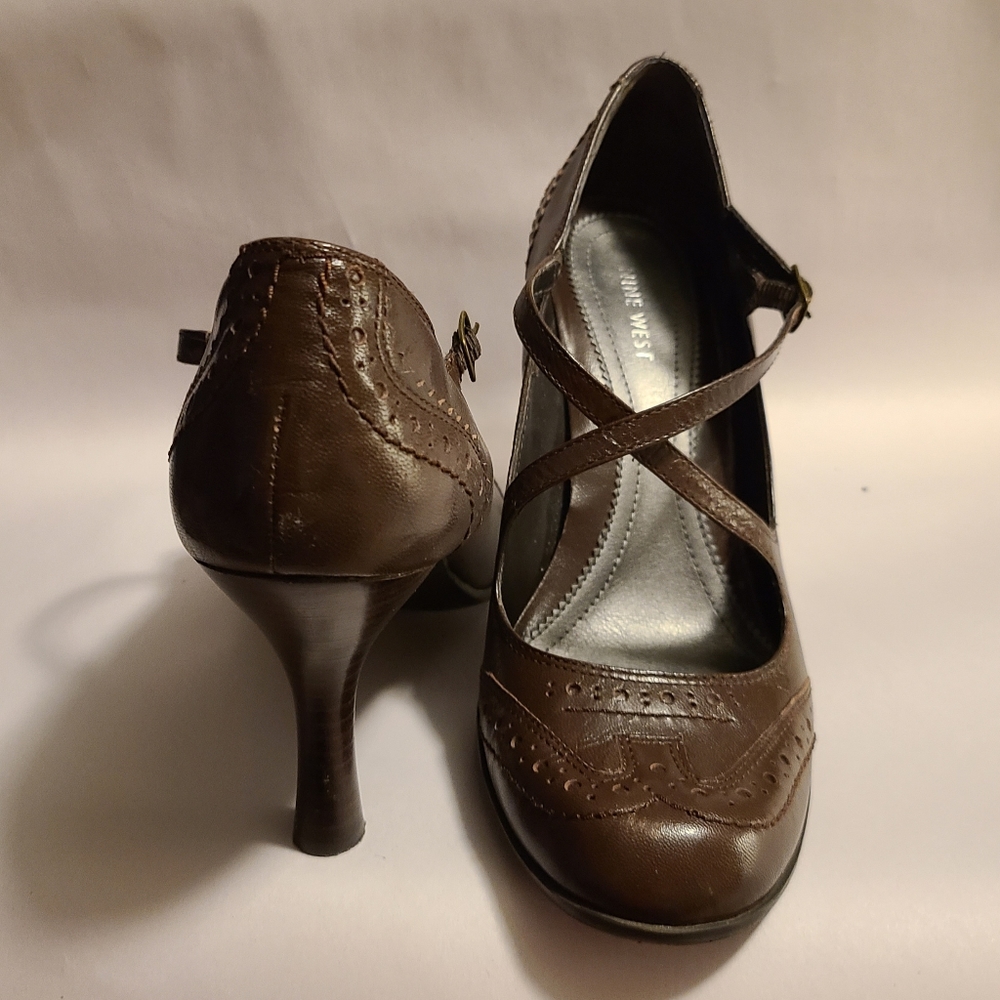 Nine West Oxford High Heel Brown Shoes 9.5M